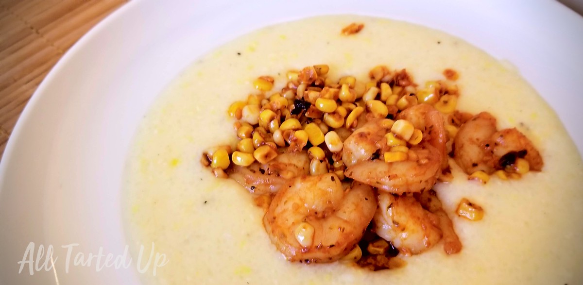 Shrimp and Grits with Fresh Corn and Gouda