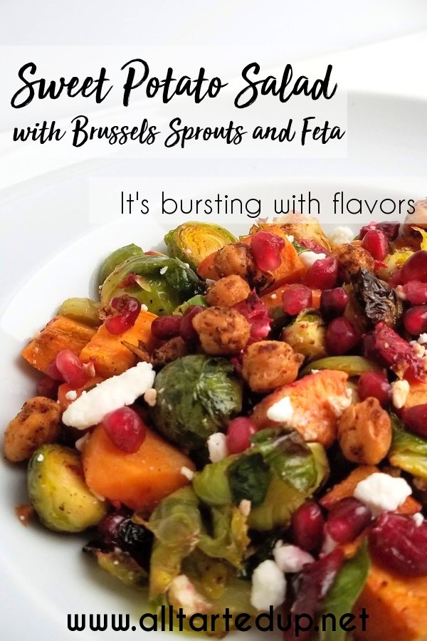 Our sweet potato salad combines warm, roasted sweet potatoes, Brussels sprouts, and cranberries with a citrus vinaigrette, salty feta cheese, and tart pomegranate arils, creating a plateful of flavors that's great on the side or on its own.